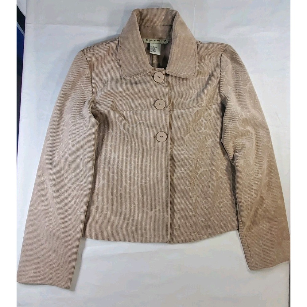 Requirements Womens Jacket Blazer Beige Corduroy Size M Button Front Minimalist